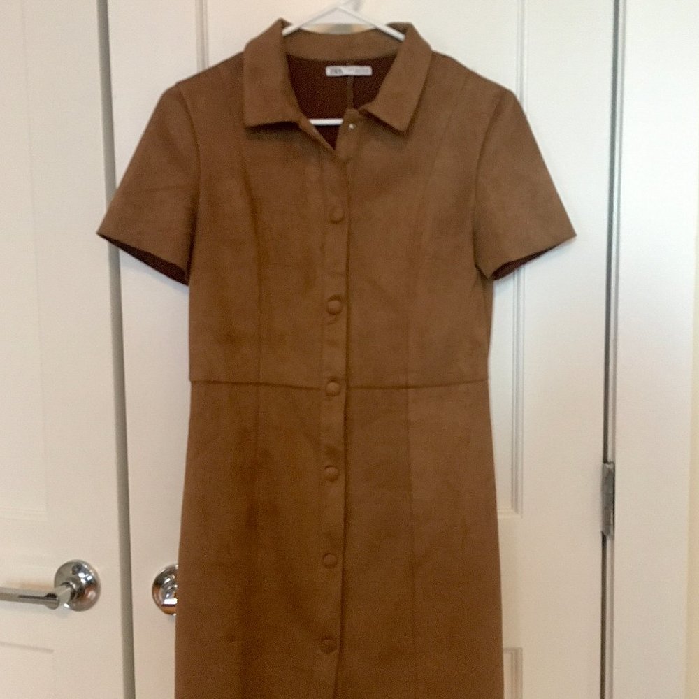 zara faux suede button front minidress